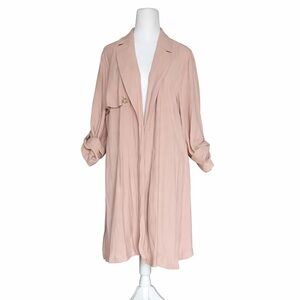 NWT J. Jill Chablis Open Front Trench Coat Large Blush Pink Lightweight Duster